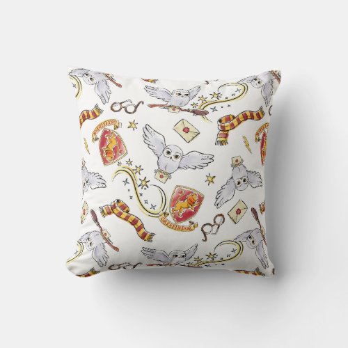 Watercolor GRYFFINDOR Hedwig Pattern Throw Pillow