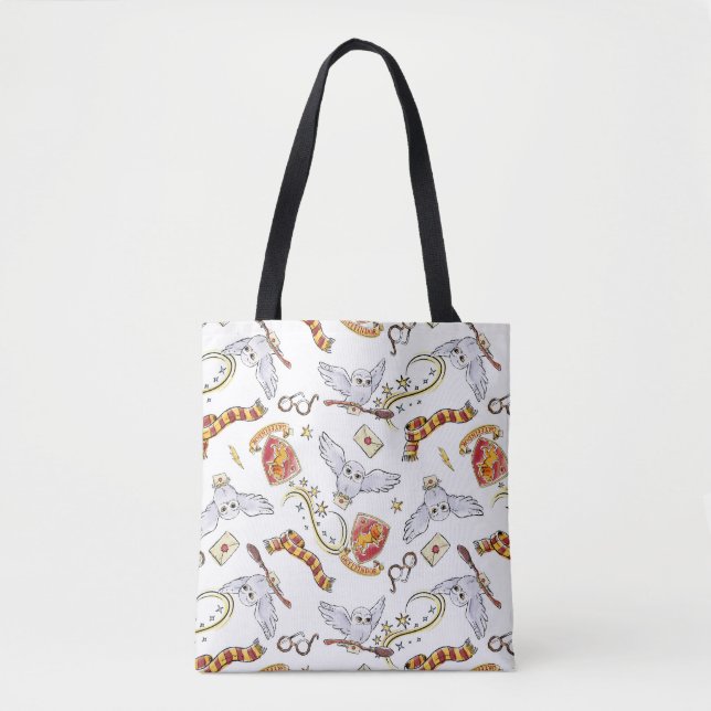 Watercolor GRYFFINDOR™ Hedwig Pattern Tote Bag (Front)