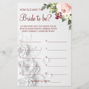 Watercolor  Guess how old was She shower game card Flyer