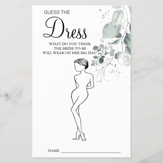 Watercolor Guess the Dress Bridal shower game card Flyer (Front)