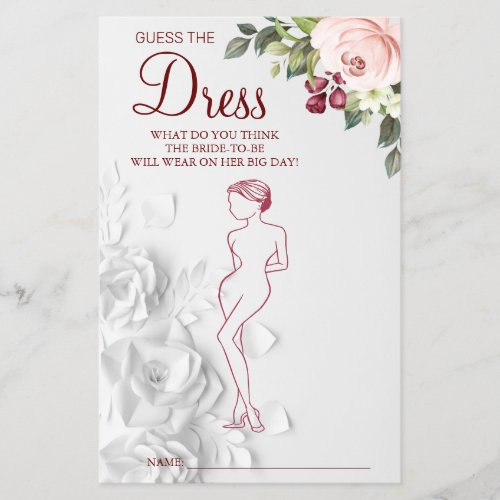 Watercolor Guess the Dress Bridal shower game card Flyer