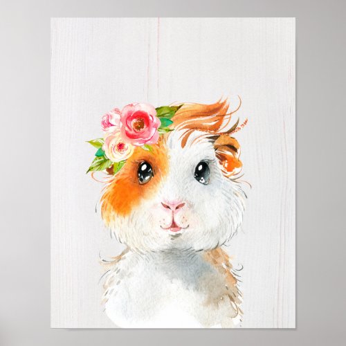 Watercolor Guinea Pig Baby Animals Nursery Poster