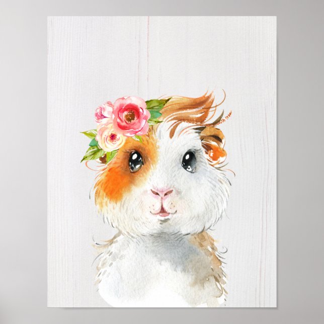Watercolor Guinea Pig Baby Animals Nursery Poster (Front)
