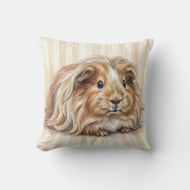 Watercolor Guinea Pig Decorative Pillow (Front)