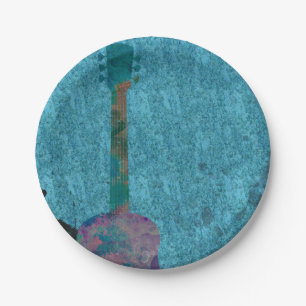 Watercolor Guitar Blue Musical Birthday Party Paper Plates