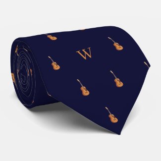 Watercolor Guitar Monogram Initial Midnight Blue
