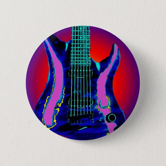 Watercolor Guitar Pinback Button (Front)