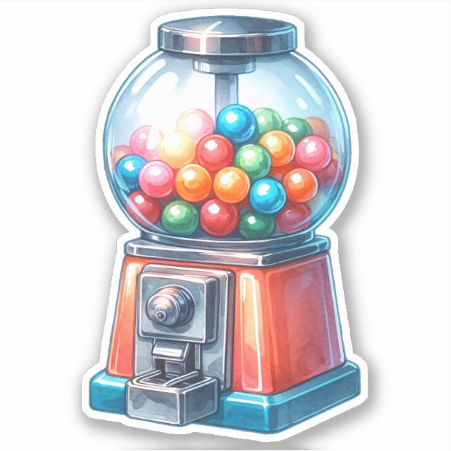 Watercolor Gumball Machine Bubble Gum Sticker (Front)