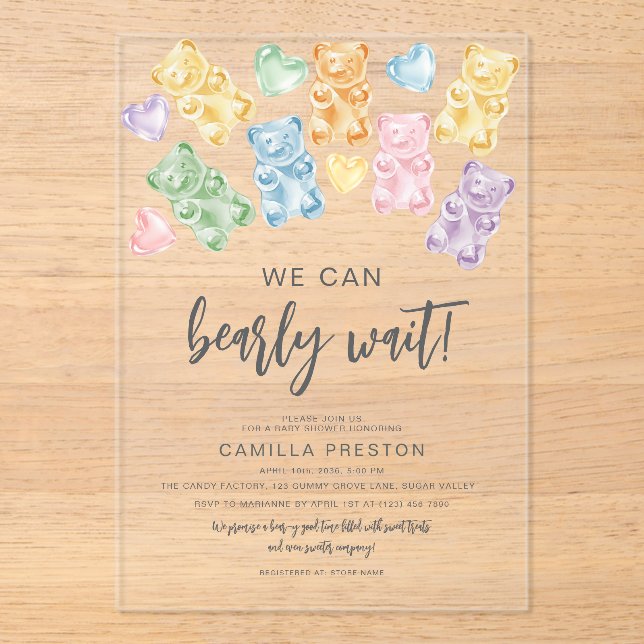 Watercolor Gummy Bears Baby Shower Acrylic Invitations (Front)
