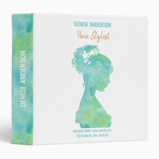Watercolor Hair Stylist Beauty Salon Personalized 3 Ring Binder