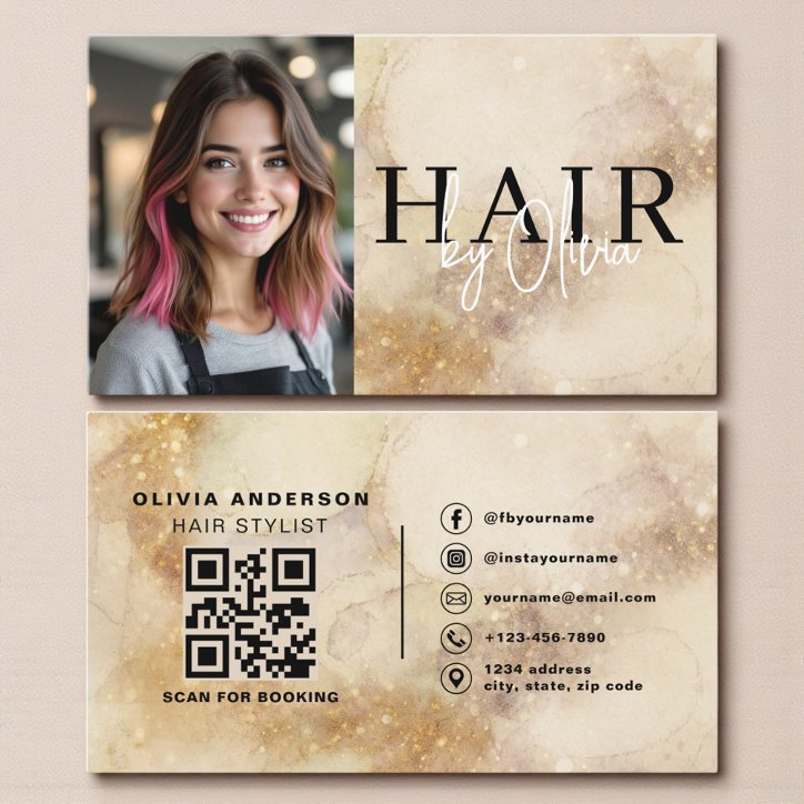 Watercolor Hair Stylist Photo QR Code Business Card
