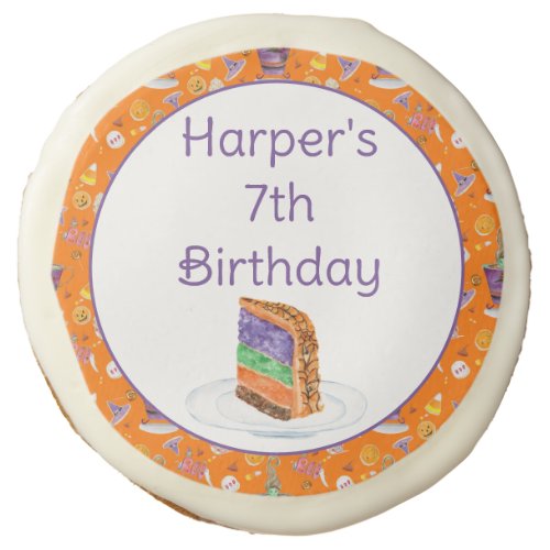 Watercolor Halloween Birthday Cake Sugar Cookie