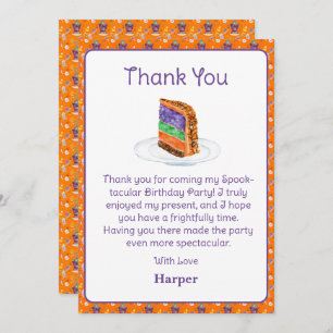 Watercolor Halloween Birthday Cake Thank You Invitation