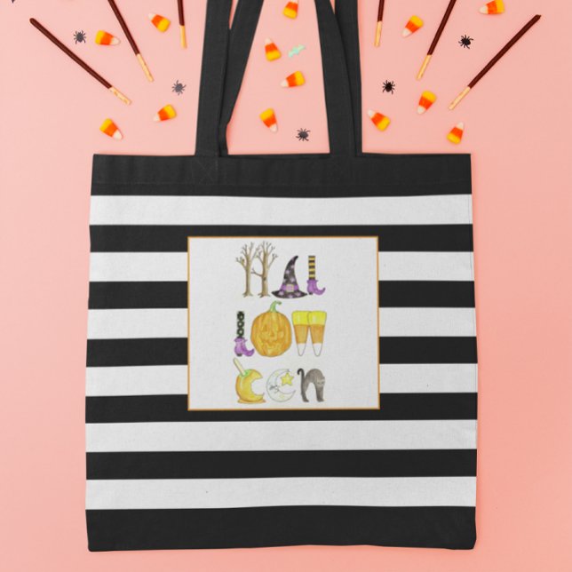 Watercolor Halloween Black and White Tote Bag (Creator Uploaded)