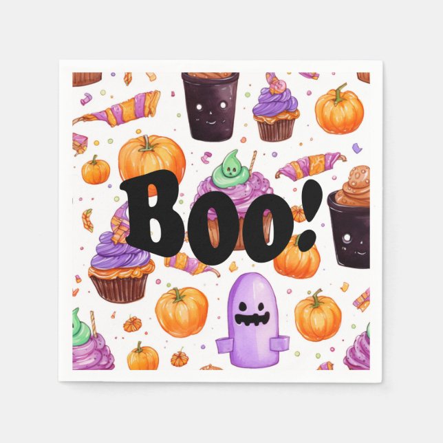Watercolor Halloween Candy Boo Napkins (Front)