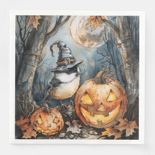 Watercolor Halloween Chickadee for Decoupage Paper Dinner Napkins