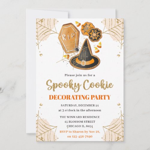 Watercolor Halloween Cookie Decorating Party Invitation