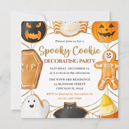 Watercolor Halloween Cookie Decorating Party Invitation