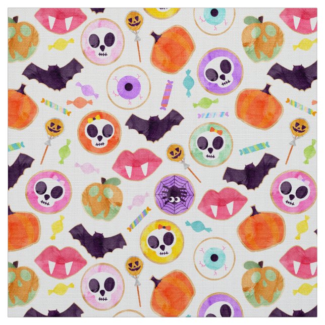 Watercolor Halloween Cookies Spooky Pattern Fabric (Swatch)
