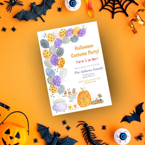 Watercolor Halloween Costume Party Invitation