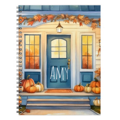 Watercolor Halloween Fall Pumpkins Autumn Leaves  Notebook