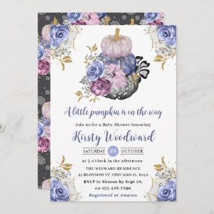Watercolor Halloween Floral Pumpkins Baby Shower Invitation