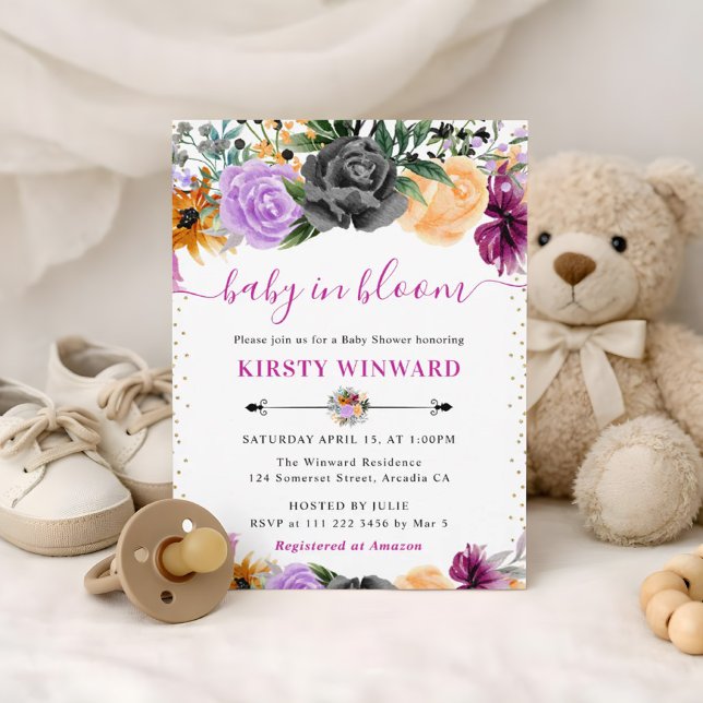 Watercolor Halloween Flowers Baby Shower Invitation (Creator Uploaded)