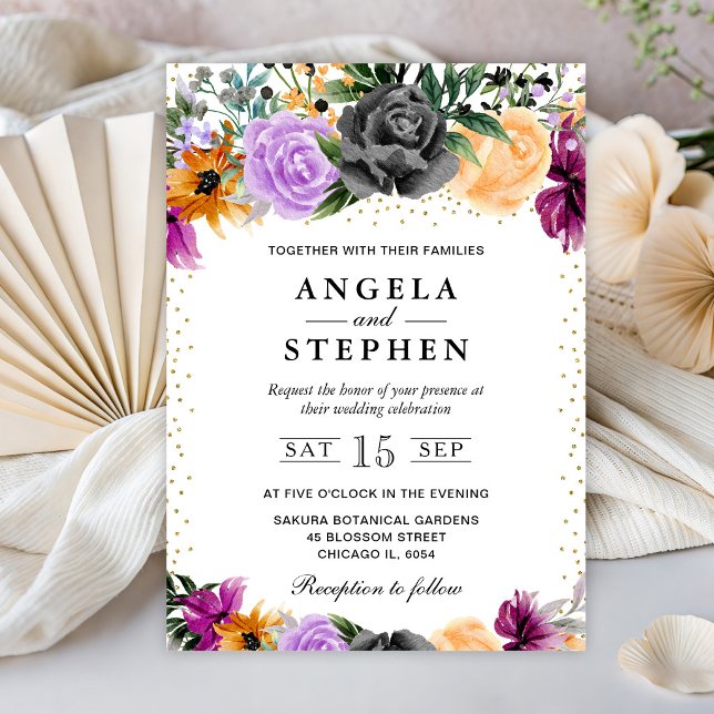 Watercolor Halloween Flowers Wedding Invitation (Creator Uploaded)
