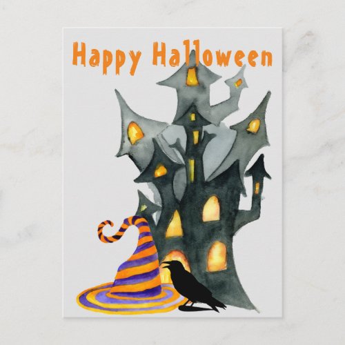 Watercolor Halloween House  Hat Postcard