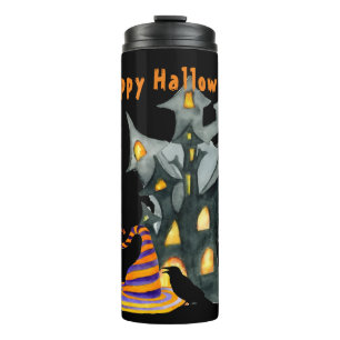 Watercolor Halloween House & Hat Thermal Tumbler