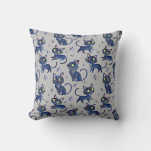 Watercolor Halloween illustration with black cats Throw Pillow