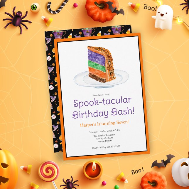 Watercolor Halloween Layered Cake Birthday  Invitation (Frightful fun awaits: Download your hauntingly delightful Halloween birthday invitation now!)