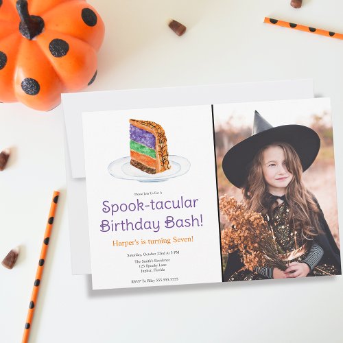 Watercolor Halloween Layered Cake Birthday Photo Invitation