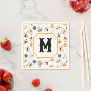 Watercolor Halloween Mahjong Tiles Monogram Napkins