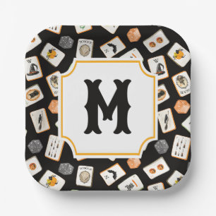 Watercolor Halloween Mahjong Tiles Monogram Paper Plates
