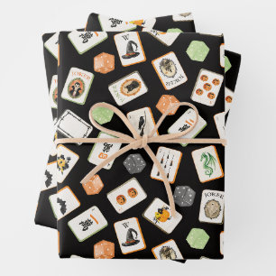 Watercolor Halloween Mahjong Tiles Wrapping Paper Sheets