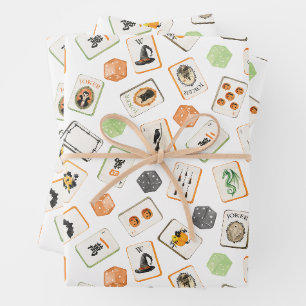 Watercolor Halloween Mahjong Tiles Wrapping Paper Sheets