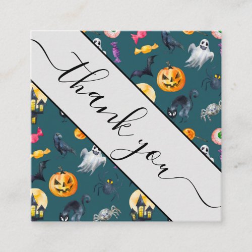 Watercolor Halloween Monsters Customer Thank You Square Business Card