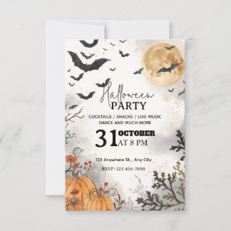Watercolor Halloween Night Party Invitation – Edit