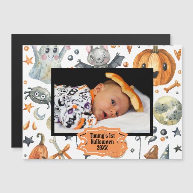 Watercolor Halloween Photo Frame Magnetic Invitation (Front/Back)
