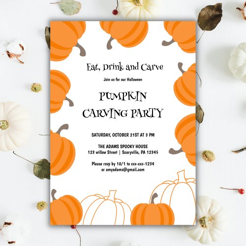 Watercolor Halloween Pumpkin Carving Party Invitation