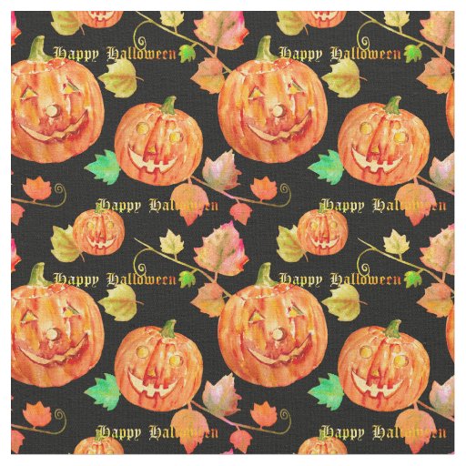 Watercolor Halloween Pumpkin Fabric