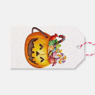 Watercolor Halloween Pumpkin with Candies Gift Tags