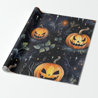 Watercolor Halloween Pumpkin Wrapping Paper