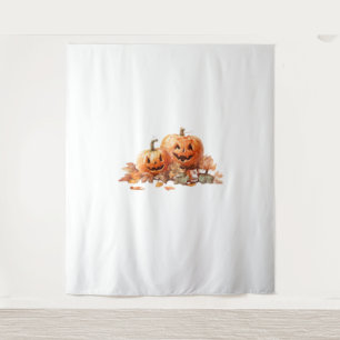 Watercolor Halloween Pumpkins with Autumn Leaves O Tapestry