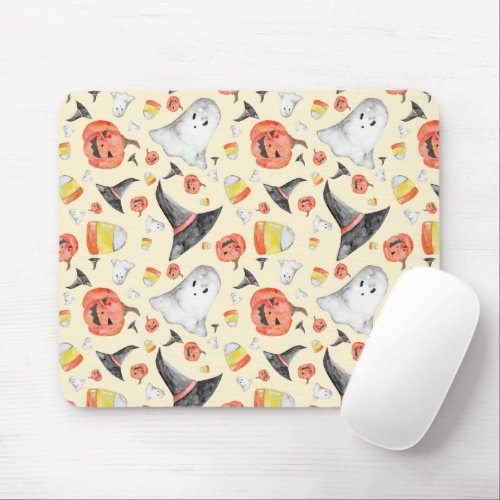 Watercolor Halloween Spooky Cute Ghost Witch Candy Mouse Pad