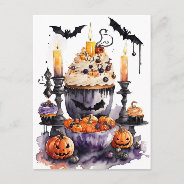 Watercolor Halloween Sweets Postcard (Front)