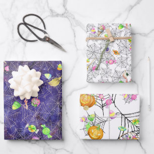 Watercolor Halloween Treats Carved Pumpkins Wrapping Paper Sheets