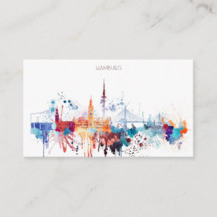 Watercolor Hamburg Skyline Business Card