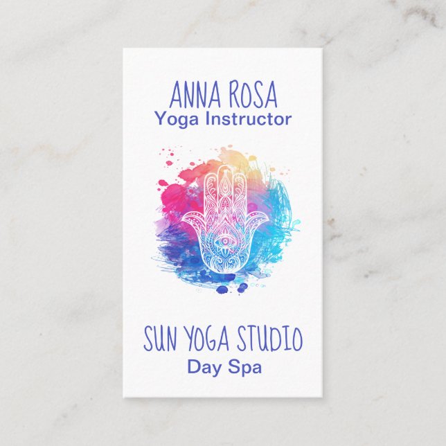 *~* Watercolor Hamsa Hand Yoga Spa Business Card (Front)